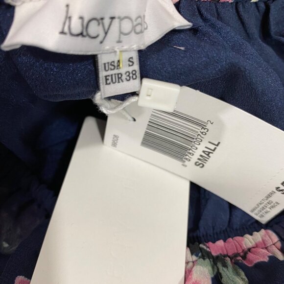 Lucy Pass Navy Floral Chiffon Ruffled Blouse With Pink Peony Print - Small NWT - Picture 7 of 7